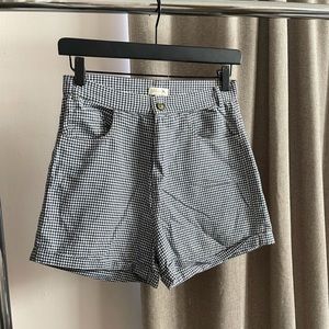 Soeur blue gingham print high rise shorts